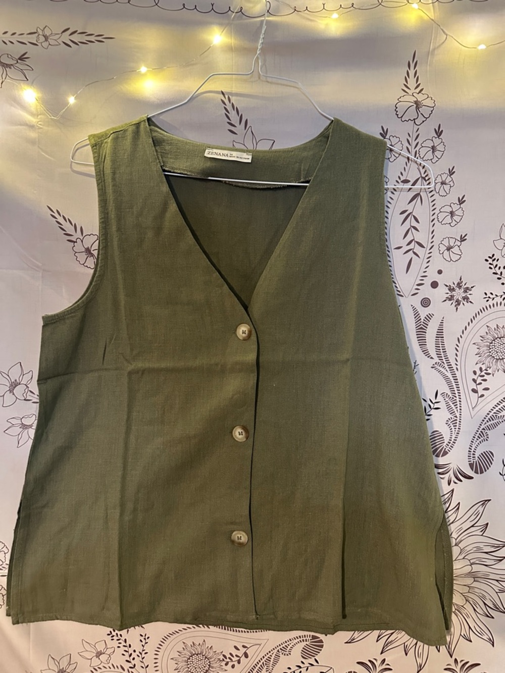 Zenana Outfitters Olive Green Button Front Sleeveless Tank Top